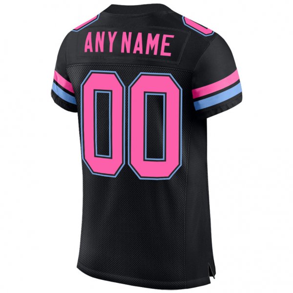 Custom Black Pink-Light Blue Mesh Authentic Football Jersey